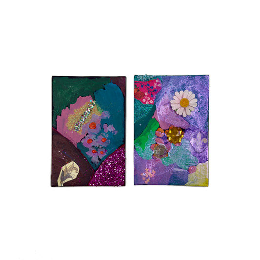 Two mini collage paintings